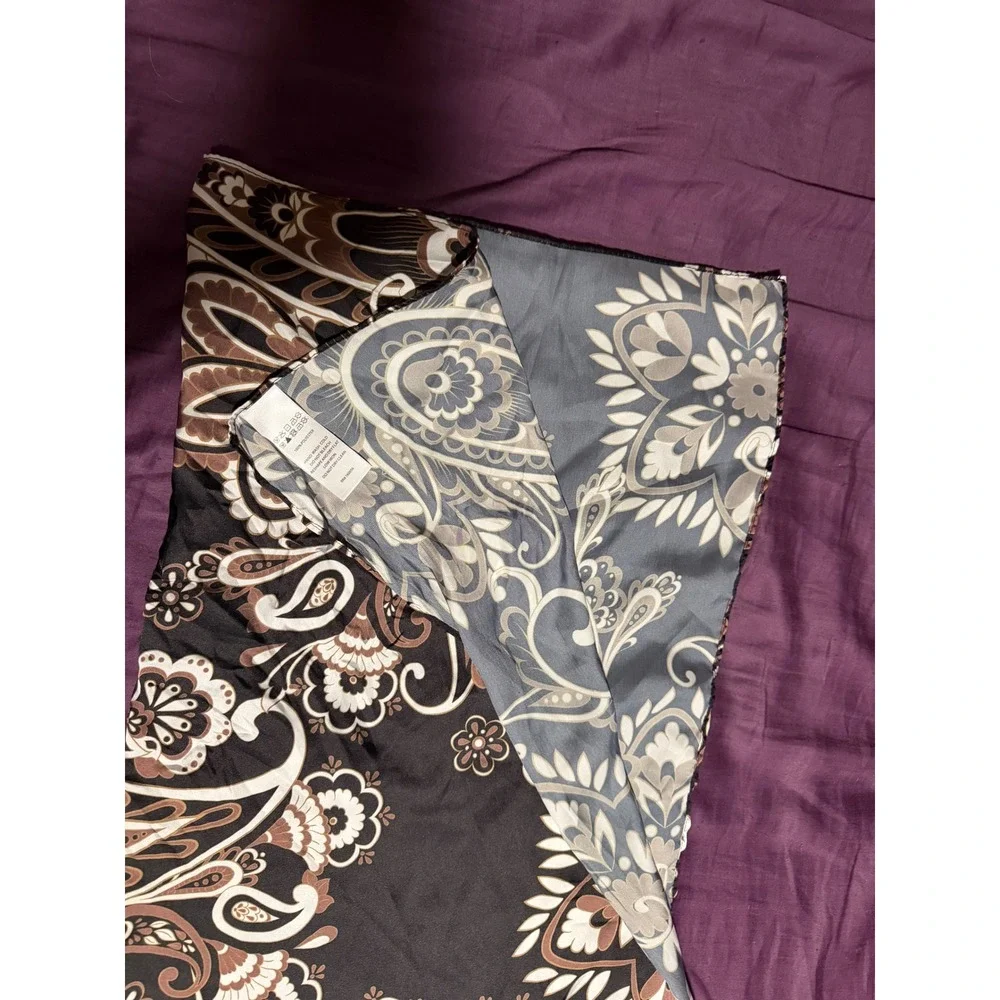 Unbranded Brown Black Paisley Floral Satin Oblong Scarf Bohemian Lightweight